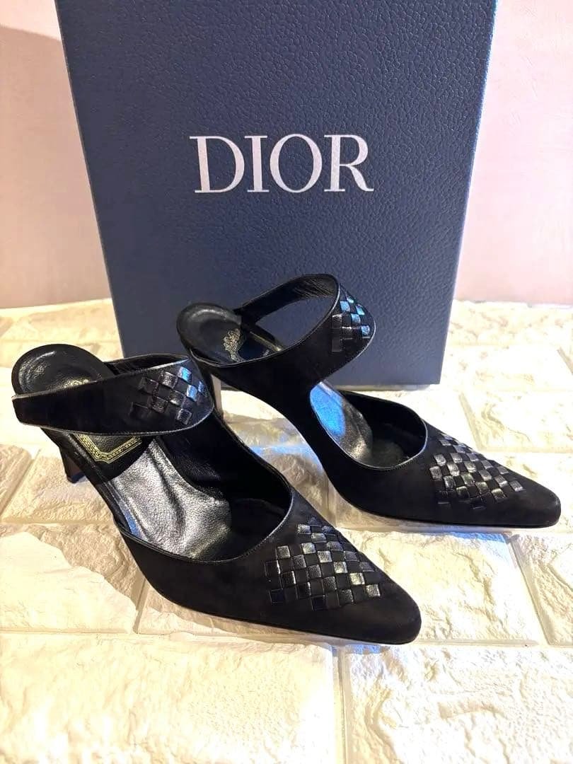 #美品Dior ブラック スエード ミュール ヒールパンプス#23.5cm